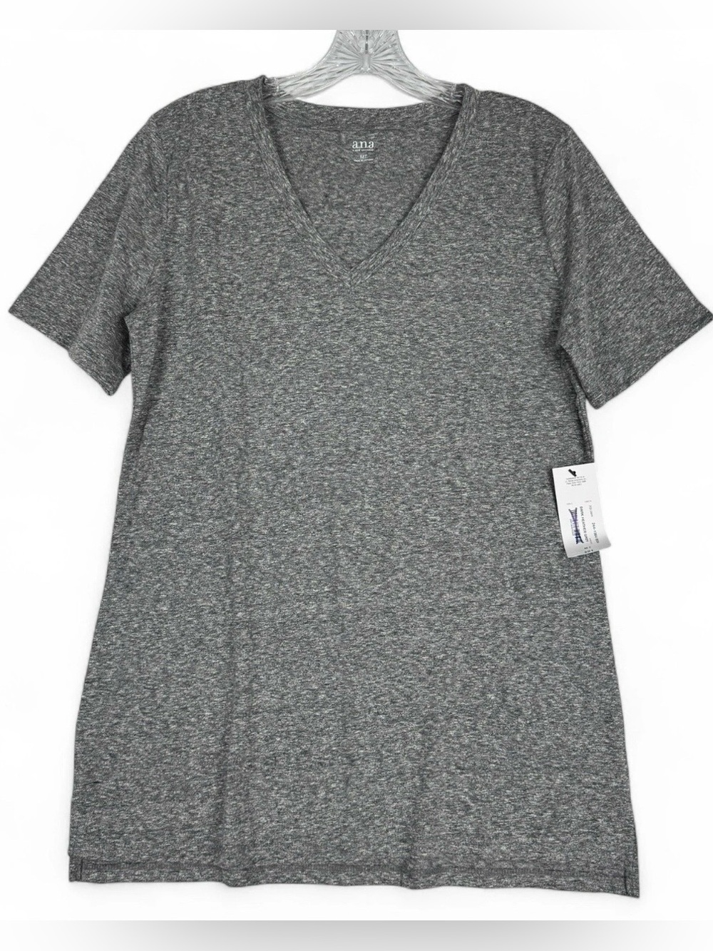 Ana A New Approach Top Womens Medium Tall MT Dark Heather Gray Short Sleeve NWT